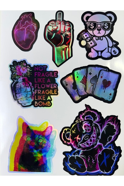 cakaybu Hologram Sticker - Laptop, Phone, Notebook, Skateboard and Waterproof Sticker Sticker (Pack of 7)