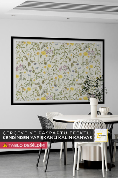 Rustik Soft Renkli Çiçekler Kendinden Yapışkanlı Poster Duvar Kanvası, Kendinden Yapışkanlı Kanvas