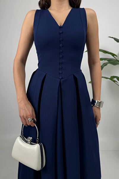 Dolcha Nora Kadın Şık Ofis, Günlük ve Davet Lacivert Elbise – Rahat ve Modern Tasarım