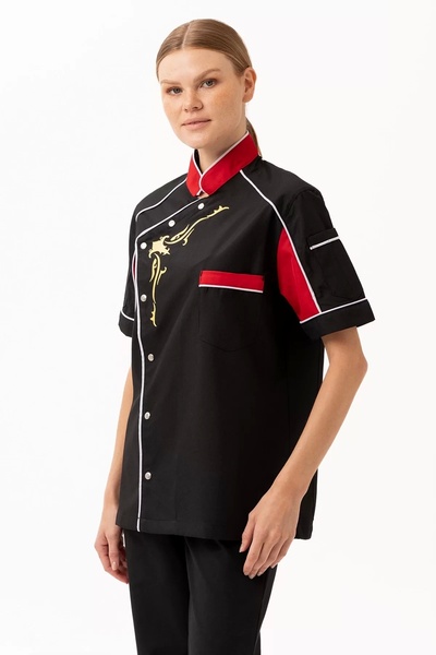 PayBuy Cook Jacket Short Sleeve Blackred 75 Polyester Everest Chef Breathable Lightweight Stylish Design