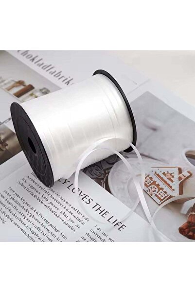 Generic بالون وشريط هدايا بطول 450 مترًا - لون أبيض