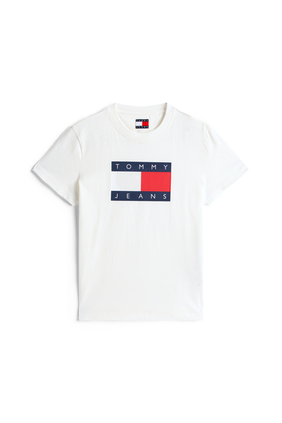 Tommy Hilfiger Tommy Hilfiger Women Ecru Short Sleeve Crew Neck Regular Fit Flag T-Shirt