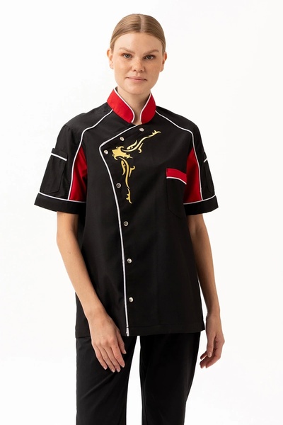 PayBuy Cook Jacket Short Sleeve Blackred 75 Polyester Everest Chef Breathable Lightweight Stylish Design