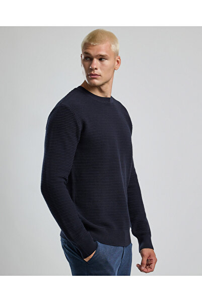 R&B سترة منقوشة برقبة دائرية وأكمام طويلة