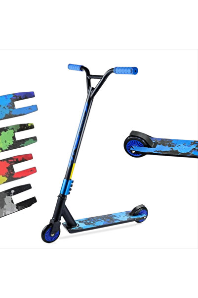 OEM Trotinetă freestyle, cadru din aluminiu, roți iluminate, ghidon în T și frână spate, culoare albastru