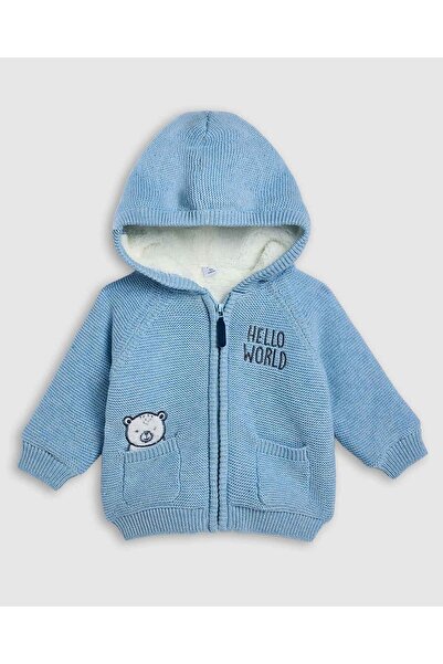 R&B Textured Hooded Cardigan with Zippered Closure