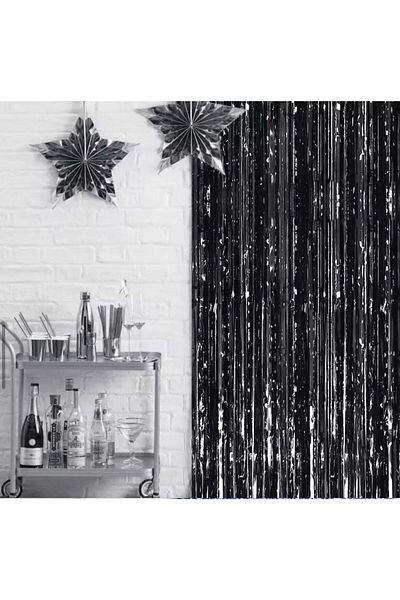 Generic Shiny Foil Party Decoration Curtain – 200×100 cm – Color Black