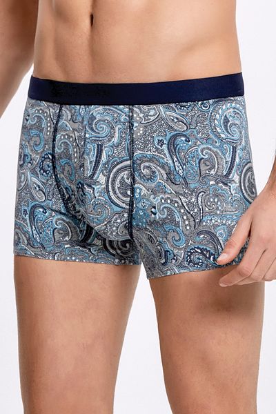 ROZELT Men's Blue Patterned Modal 3-Piece Boxers