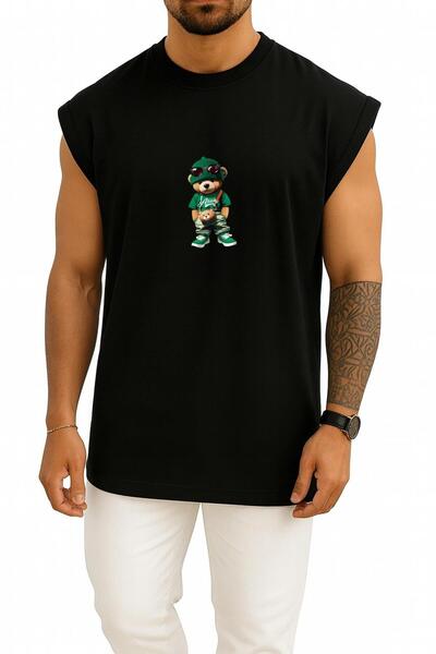 Bahriyeli Collection Oversize Green Cool Teddy Bear Chest Design Undershirt