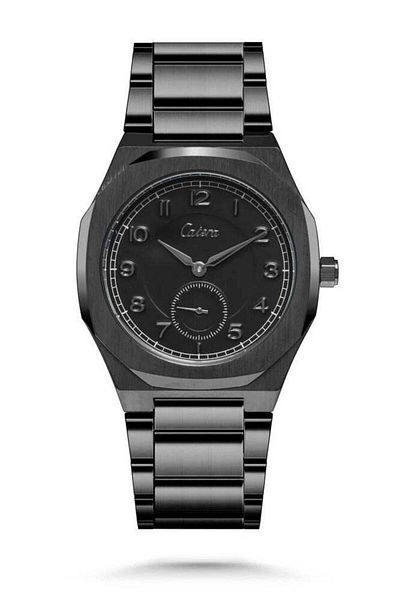 catera Catira Men's Steel Black Watch with Black Numbers