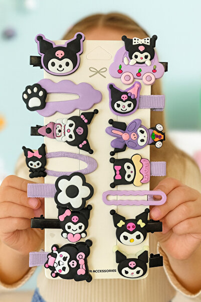 SHEKER HOME Kuromi Hello Kitty Kız Çocuk Ve Kız Bebek Pens Çıtçıtlı Toka Seti...