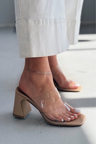 I Love Shoes Powent Matte Leather Transparent Tape Detailed Slippers Nude