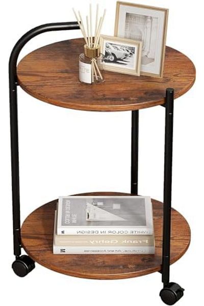 Türkiye 2-Tier Round Side Table with Rolling Wheels Bedside Table Small Coffee Table Sofa Side Table for Liv