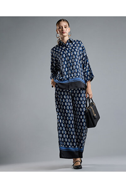 R&B Printed Wide Leg Pants with Drawstring Waist