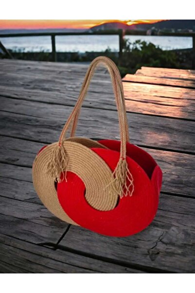 AFA COLLECTION Handmade Straw Spiral Shoulder Bag – Red & Natural Tone Organic Bag