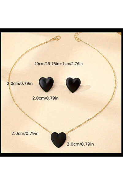 MODA Altın Renk Zincirli Kırmızı Kalp Kolye ve Küpe Seti – Romantik Tasarım