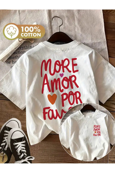 AEMİ Unisex More Amor Por Pavor εμπριμέ μπλουζάκι με λαιμόκοψη