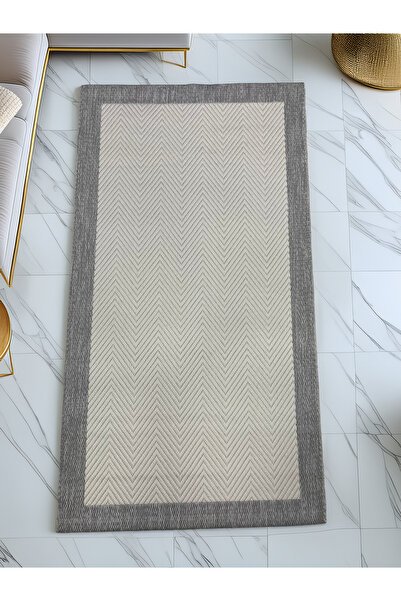 turgut Halı Sisal Dokuma Leke Tutmaz Silinebilir Kaymaz Taban Hasır Doku Salon Mutfak Krem & Gri