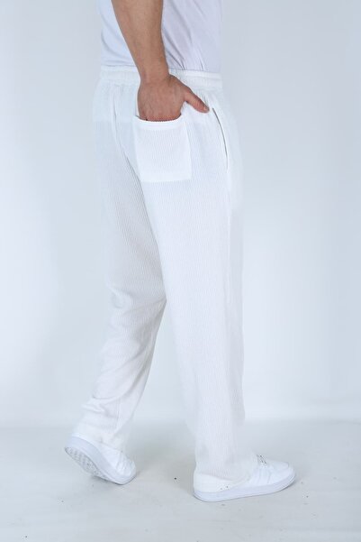 FREZZBİ Men's Ribbed Loose Fit Baggy Trousers - Comfortable Fit - Casual Style