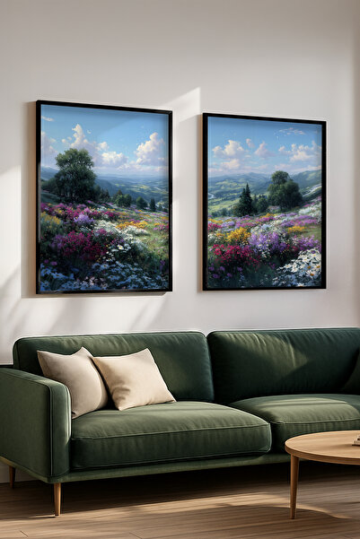 STARYUNA Set de picturi duble cu efect de pictură în ulei cu vedere la câmp d...