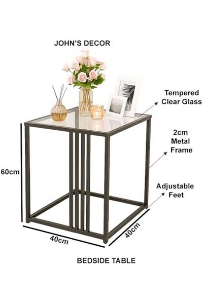 genric FFD Square End Table with Marble & Clear Top, Black & Gold Metal Frame, Space-Saving & Durable