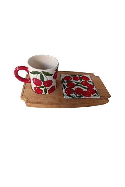 shop Handmade Cherry Patterned Single Wooden Presentation Cup