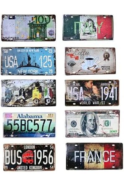 genric FFD 10pcs Wall Decoration Metal Poster Wall Plates, Car Plate Art Poster Metal Decoration For Ho