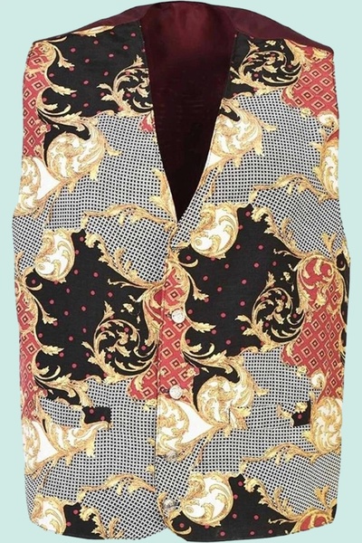 PayBuy Baroque Patterned Lined Waiter Vest Lined Two Pockets Shawl Stylish Functional Service Industry Apparel