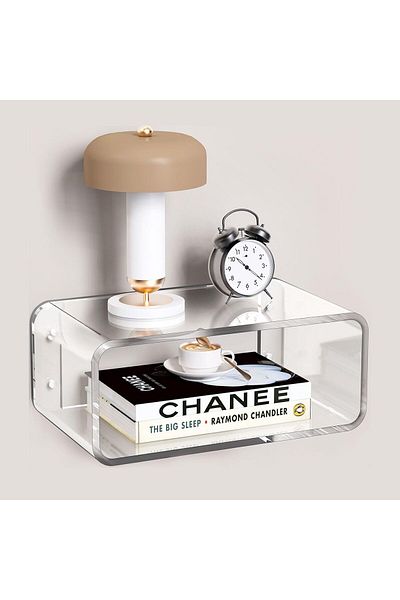 Slasa Acrylic Floating Nightstand – Clear Wall-Mounted Bedside Table & Shelf