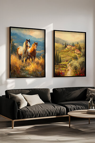 STARYUNA Set de picturi duble cu efect de pictură în ulei, cu vedere la cal ș...