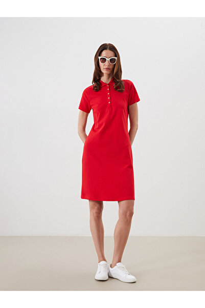 LC Waikiki New Season from Güli̇s Gi̇yi̇m Red Polo Neck A-Line Pique Dress
