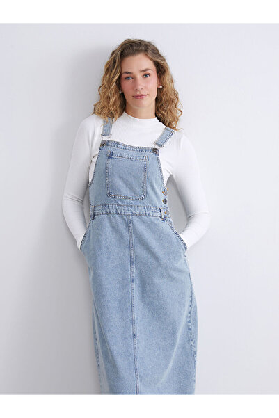 LC Waikiki Rochie din denim Indigo K decolteu pătrat