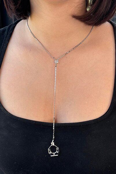 TAKIŞTIR Silver Color Stone Detailed Y Necklace