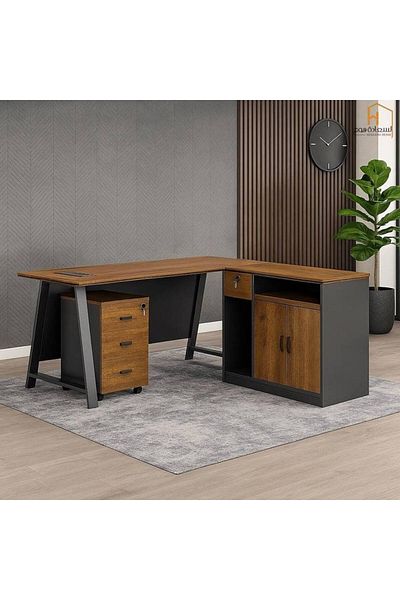 Al Saada Home Wooden Desk - Brown Grey - 160×80×75 cm