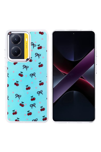 MRCİLETİSİM Xiaomi Poco X7 Pro Case Turquoise Cherry Pattern Cover