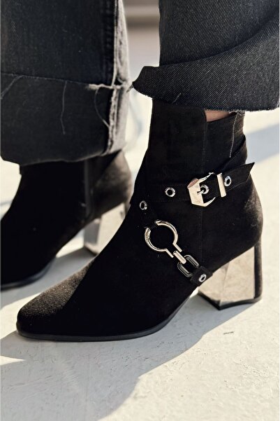 I Love Shoes Ednaw Süet Toka Detaylı Siyah Topuklu Bot