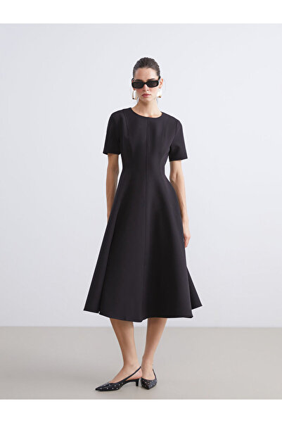 LC Waikiki Black Crew Neck Waist Dress