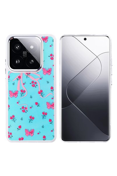MRCİLETİSİM Xiaomi Mi 14t Case Turquoise Butterfly Pattern Cover Hadra