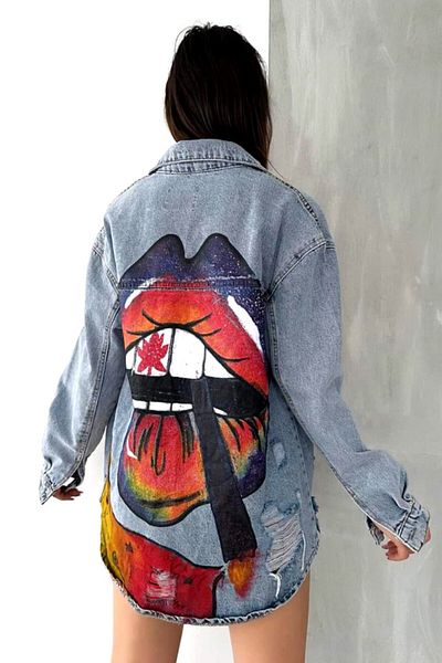 FashionForYou Long denim shirt, Sahar, with perforations, Abyss, Light blue, L