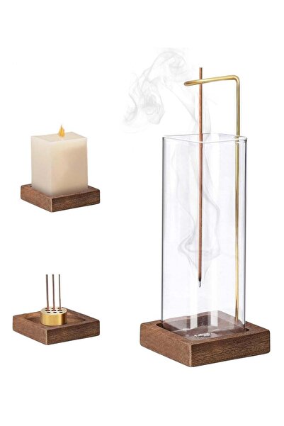 Generic XiuWoo Modern Design Wooden Clear Mess-Free Incense Holder, Incense Stick Burner with Removable Gla