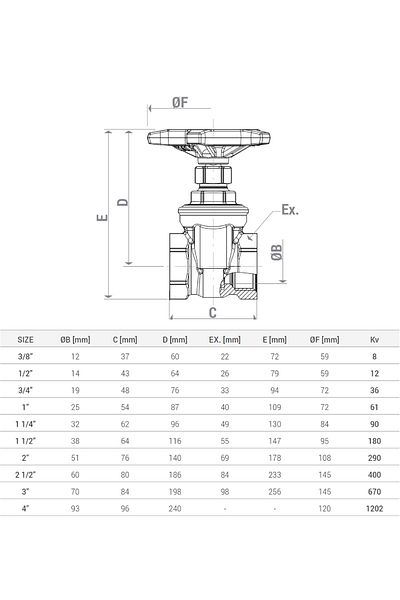 GIACOMINI R55Y009 slide valve, 2 1/2", brass, FI, manual , for cold, hot and steam water, 16 bar