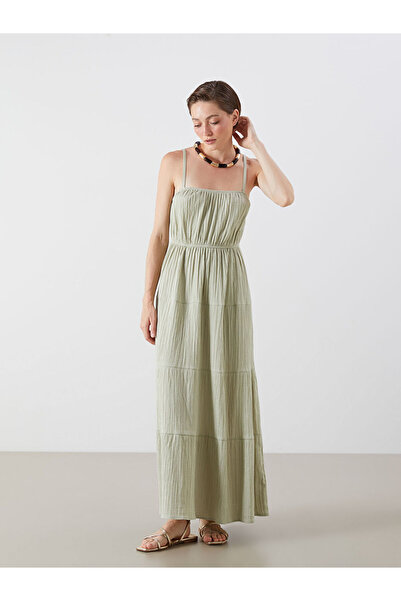LC Waikiki New season from gulis clothing green u-neck pleated a-line muslin ...