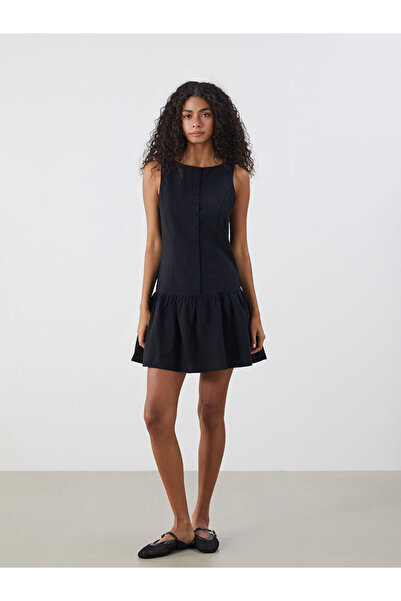 LC Waikiki New Season from Güli̇s Gi̇yi̇m Black Crew Neck Linen Blend Layered...