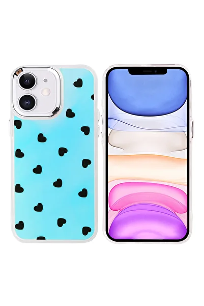 MRCİLETİSİM iPhone 11 Case Turquoise Heart Pattern Cover Hadra