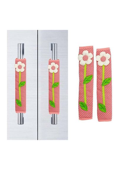 Generic 2 Pcs Cloth Refrigerator Door Handle Cover Pastoral Flower Polka Dot Kitchen Appliance Door Handle