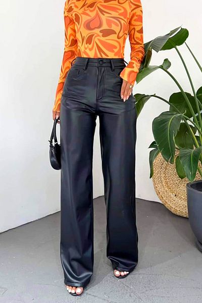 FashionForYou Madison padded pants, made of -leather, with pockets and cut Large, Black, 40