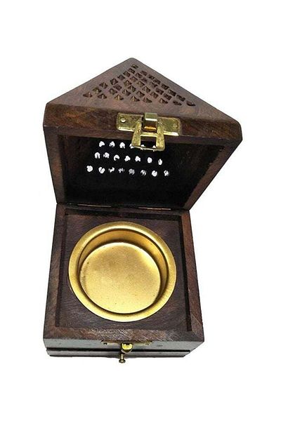 Generic Wooden Pyramid Style Incense Burner Brown/Gold 3x5x3inch