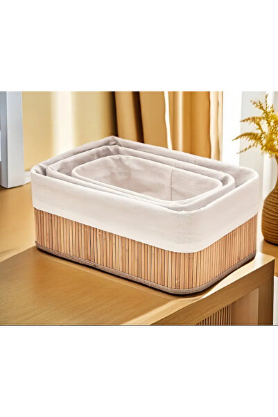 Saatistan مجموعة من 3 سلال من الخيزران مستطيلة متعددة الأغراض لون بيج