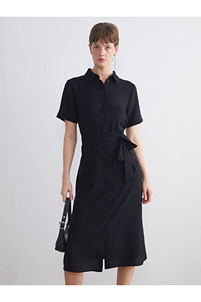 LC Waikiki Rochie cămașă neagră cu centură