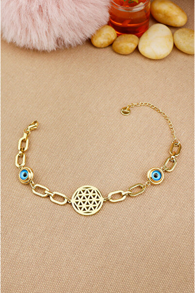 Keyifli Hayaller 100% Steel Bracelet - Evil Eye Beaded Flower of Life Model 3...